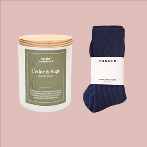 9oz Soy Candle (that gives back to moms) + Sleep Socks